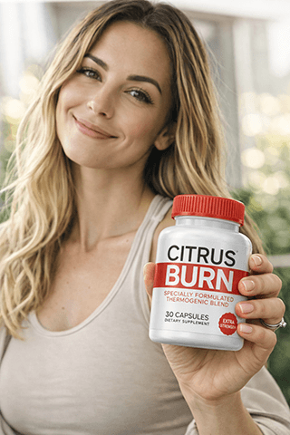 Smiling woman holding supplement bottle